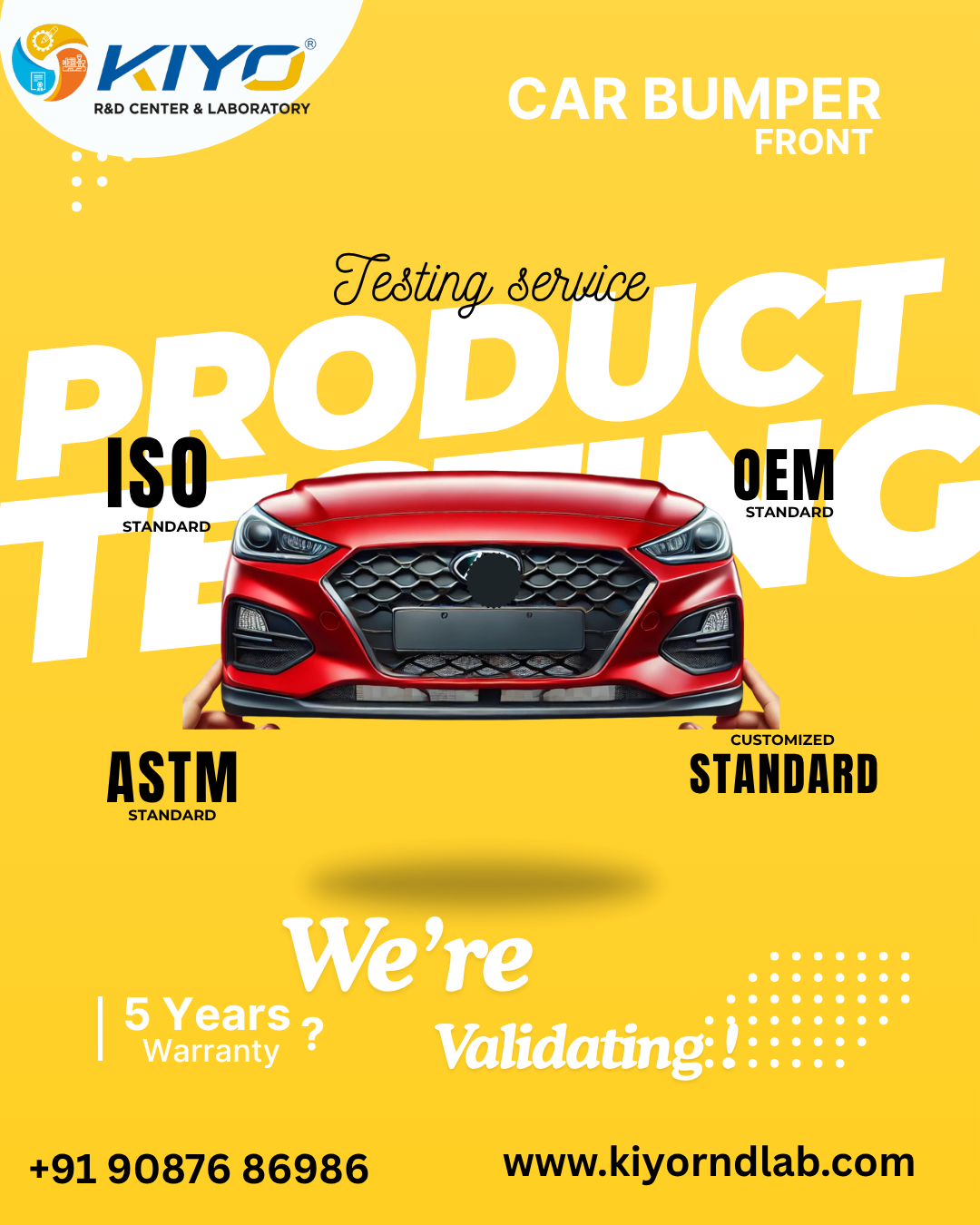 Front car bumper product testing