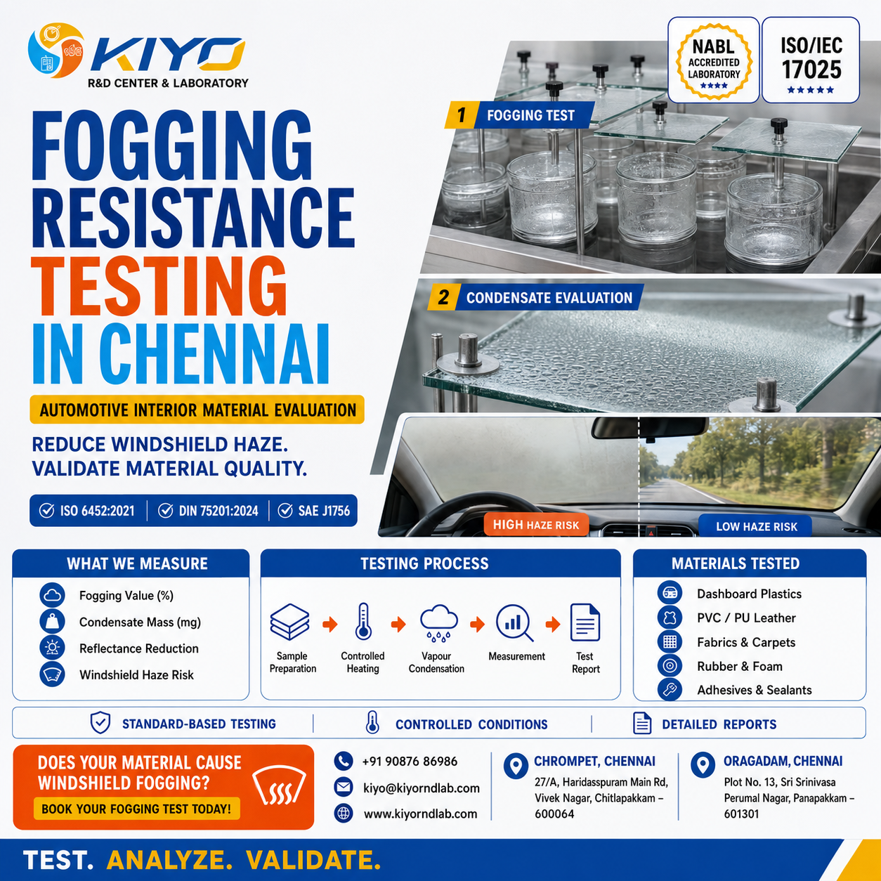 Top Fogging Resistance Testing Service Chennai — 6 Checks | Kiyo